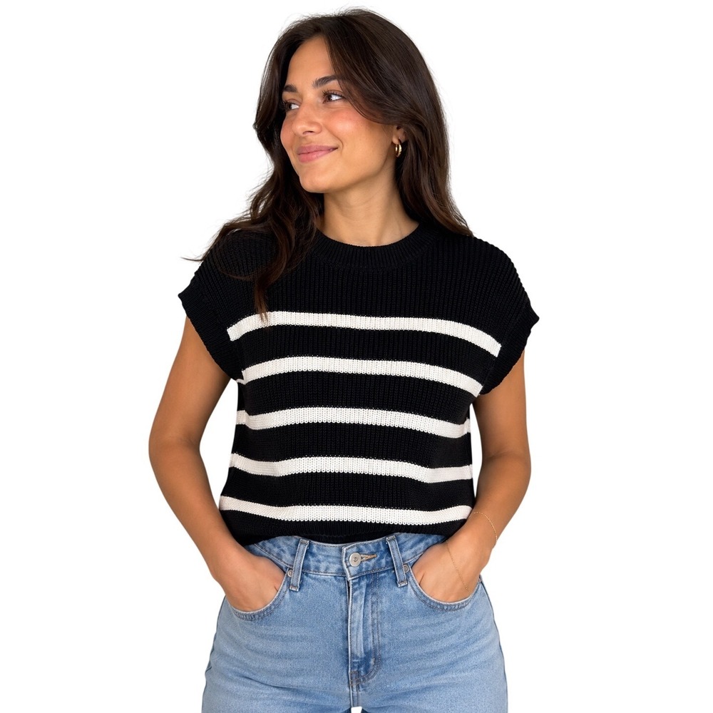 Jessica Simpson‎ Striped Knit Sweater Sleeveless Top Coastal Chic Size S